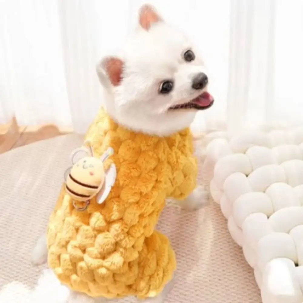 

Soft Cute Dog Winter Jumpsuit Warm Bee Pattern Puppy Harness Coat Plush Thicken Four Legged Pet Clothes Kitten Clothing