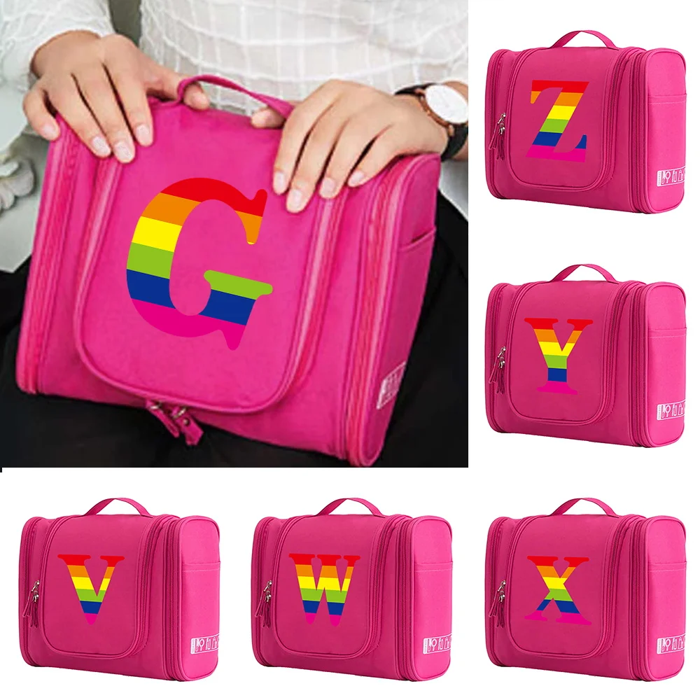 Travel Hand Bag Cosmetic Bags Make Up Case MakeUp Bag Wash Pouch Women Hook Up Rainbow Letter Print Toiletry Accessory Organizer