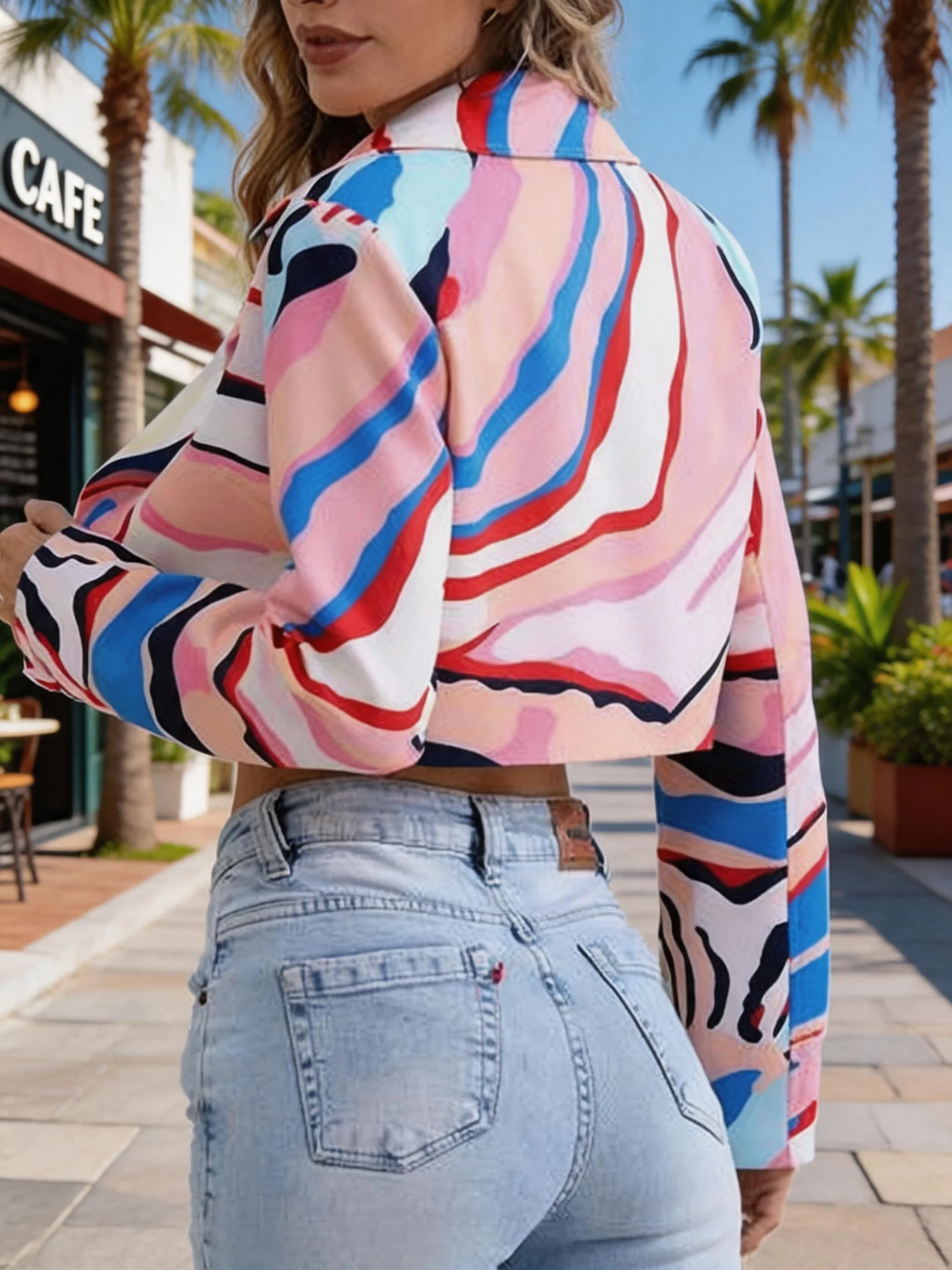 Colorful Stripes Short Suit Jacket Sweet Stylish Casual Streetwear Suitable for Women