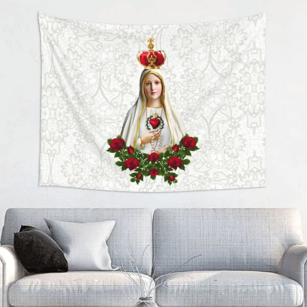 Custom Our Lady Of Fatima Mary Tapestries for Table Cloth Portugal Rosary Catholic Hippie Wall Hanging Tapestry Home Decoration