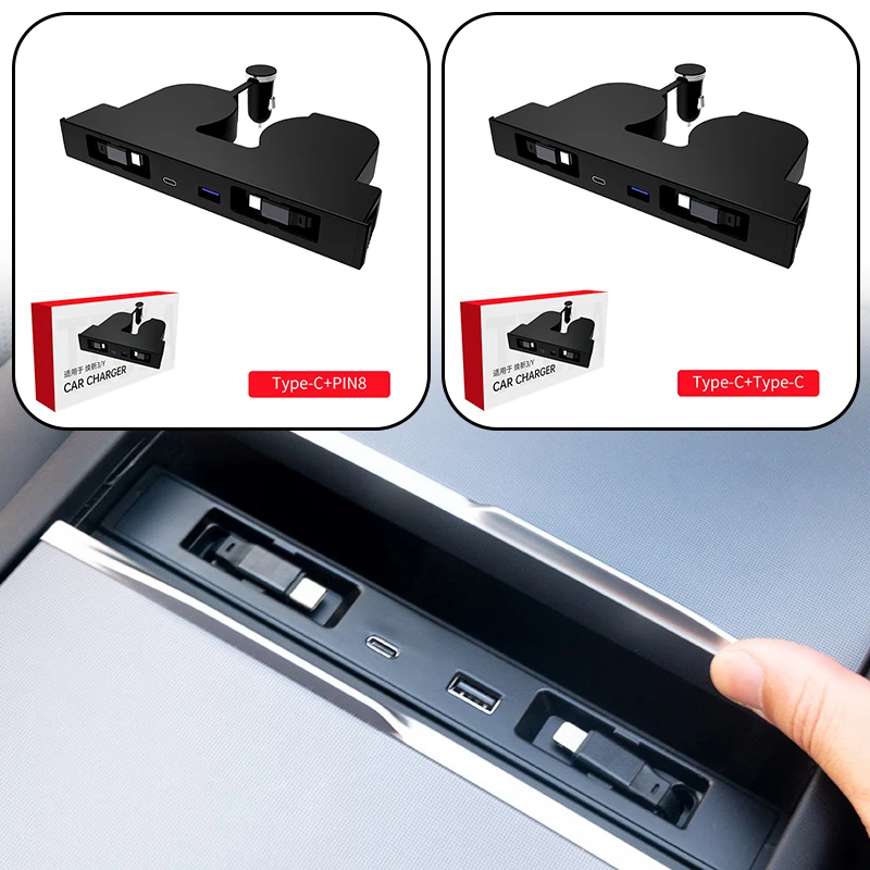 4‑in‑1 USB Shunt HUB Docking Station For Tesla Model Y Juniper 2025‑2026 Model 3 Highland 45W PD Fast Charging Retractable Cable