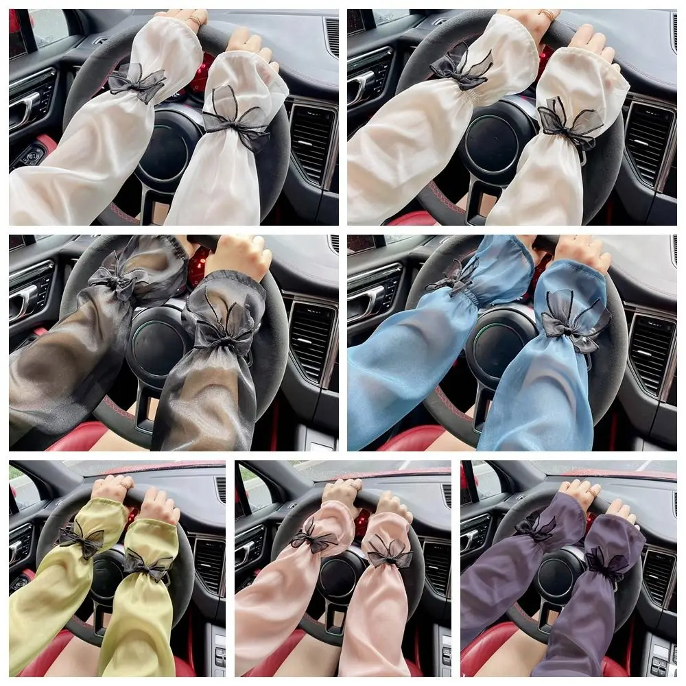 Fashion Sun Protection Long Arm Sleeves Fingerless Nylon Bow Ice Silk Sleeve Arm Covers Hand Sleeves Summer Arm Warmers Sports