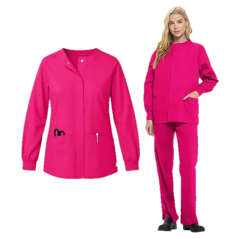 ملابس عمل لطبيب الأسنان في المستشفى، ملابس غسيل يدوية بأكمام طويلة، ملابس نسائية للخريف والشتاء، فرشاة ملابس يدوية #5