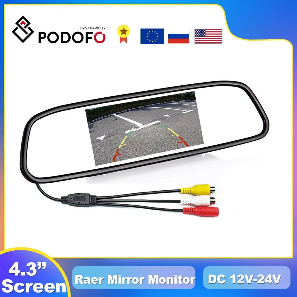 Podofo Car HD Video Auto Parking Monitor 4 LED Night Vision CCD Car Rear View Camera 4.3