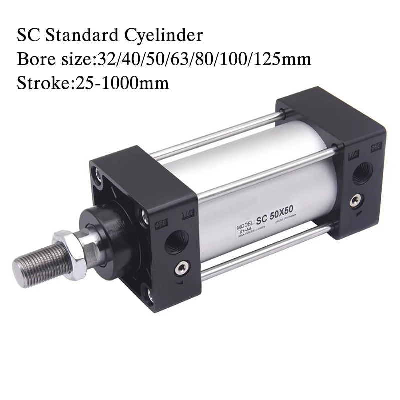 SC32/40/50/63/80/100/125mm Bore Standard Air Pneumatic Cylinder Aluminum Alloy Piston Actuator Stroke25-1000mm Double Acting