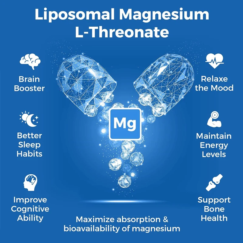 Vitamina D3 K2 60 cápsulas de magnésio lipossomo altamente absorvível, apoiando a cognição cerebral dos músculos esqueléticos