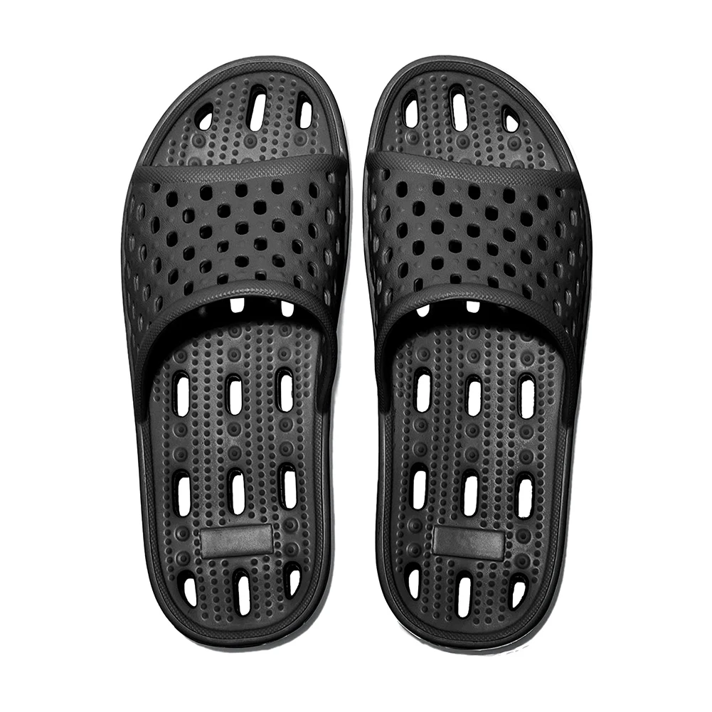 40-41 Black Hollow Bathroom Slippers EVA Material Lightweight Summer Breathable Slippers -1 Pair