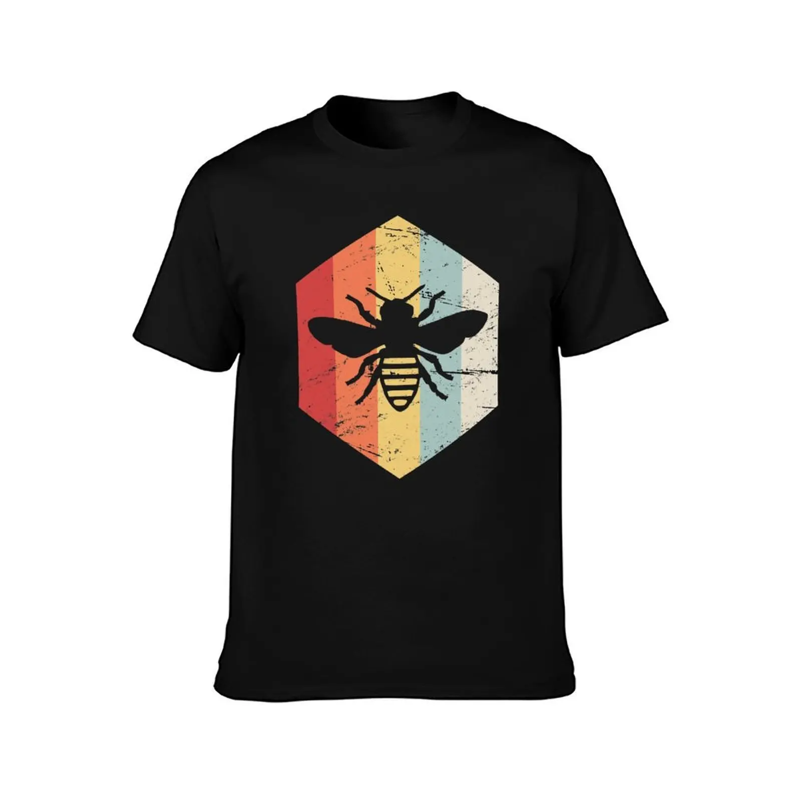 Retro 70s Beekeeper Bee Hexagon T-Shirt Big Size Simple T-Shirt