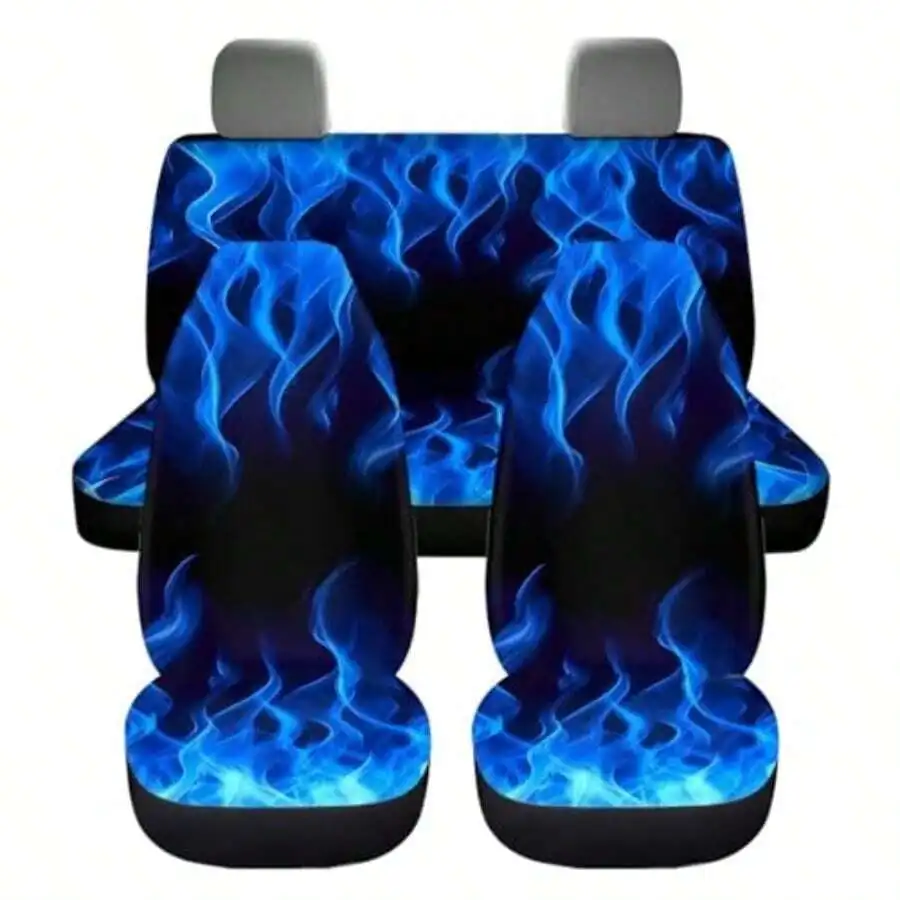 

Blue Flame Car Seat Covers Full Set Front Back Nonslip Vehicle SUV Truck Interior Decor