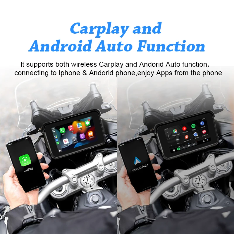 Portable 5" IPS Touch Screen Carplay Screen For Motorcycle Wireless CarPlay Android Auto GPS Navigation For Motor