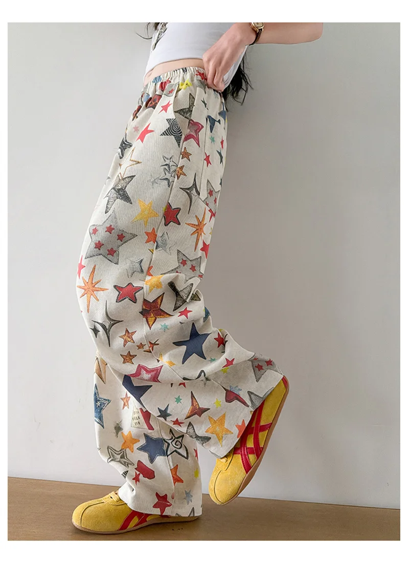 Hosen für Mädchen mit modischem Sternmuster-Print, weit geschnittene Hosen, Sommer 2026, lässige, lockere Hosen, hochwertige Teenager-Jogginghosen – Detail 8