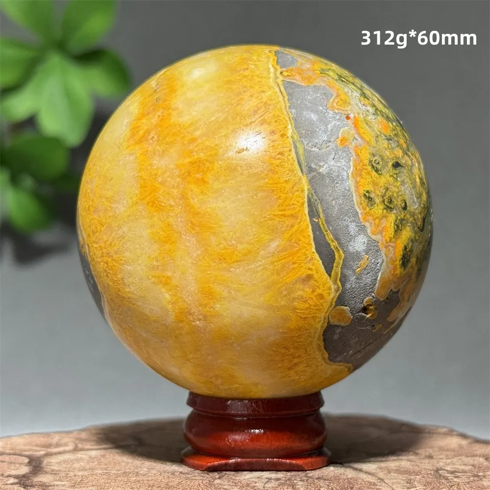 Natural Gem Bumblebee Mineral Shi Ying Ball Home Feng Shui Decoration Energy Spiritual Healing Reiki Meditation+Base