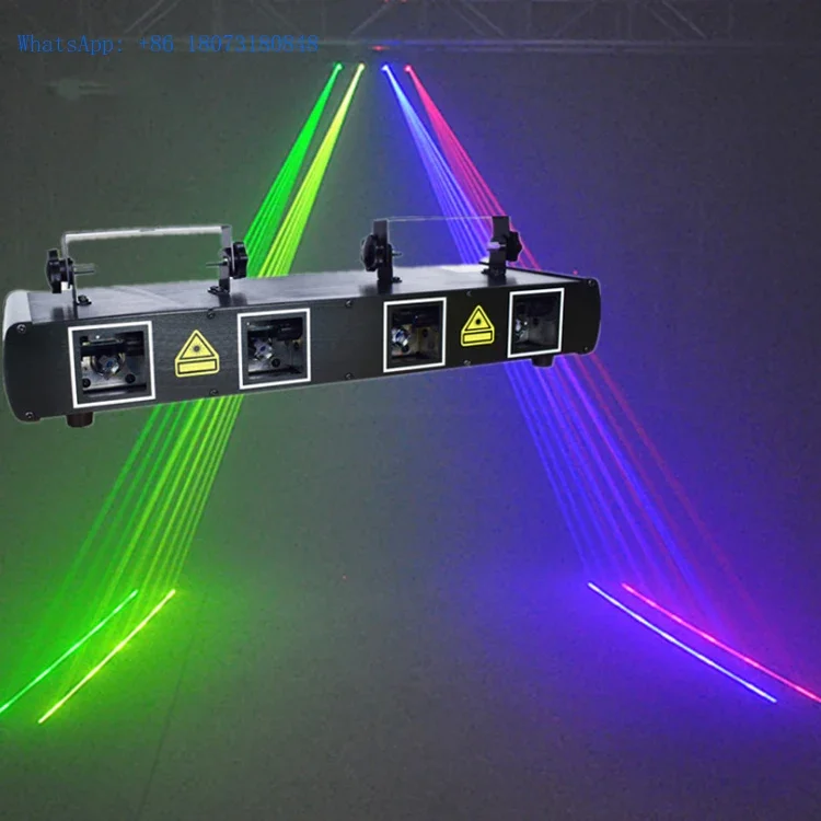 Hot Disco Laser Lights 4 Lens RGB LED Stage Party Light DMX Voice Control Beam Lasercube Effect Lighting For Dance Floor Club