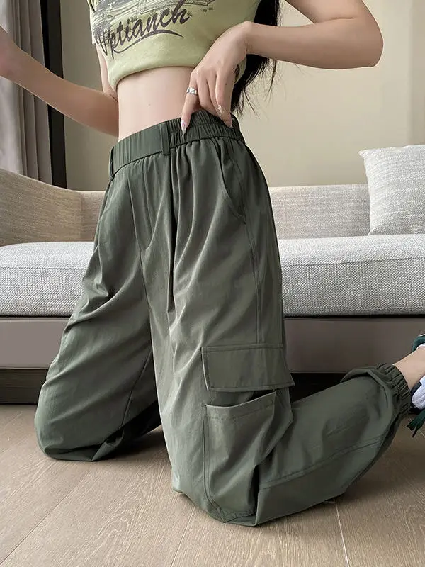 High Waist Cargo Pants Summer Thin Breathable Quick Dry American Style Harem Sports Pants Women's Casual Trousers