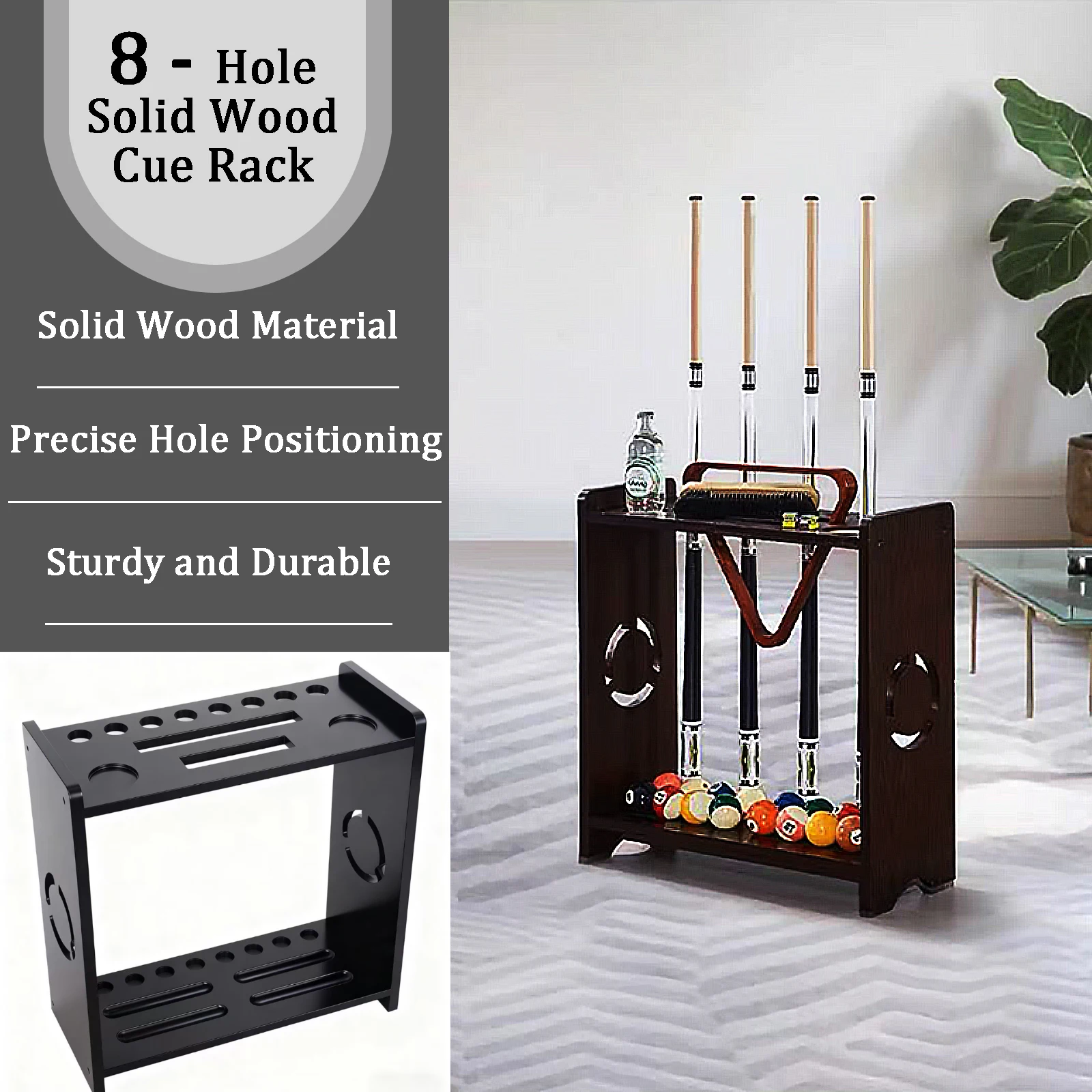 

Solid Wood Floor Standing 8hole Multi Functional Pool Cue Rack