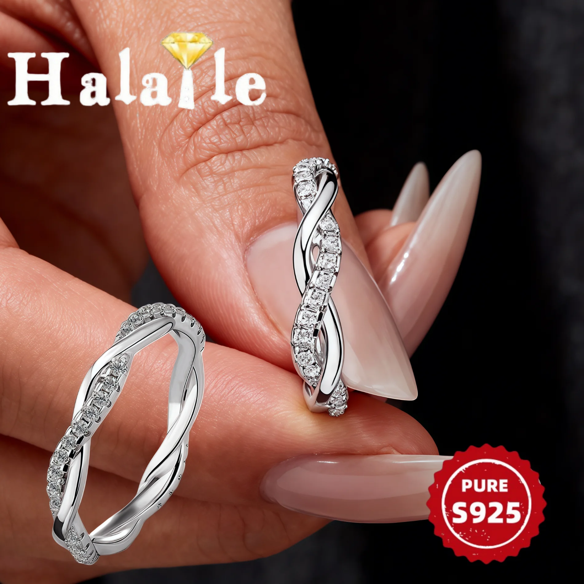 

Halaile 1-1.3mm VVS1 Moissanite Ring S925 Sterling Silver Twist Winding Women Sparkling Fine Jewelry Engagement Minimalist Gift