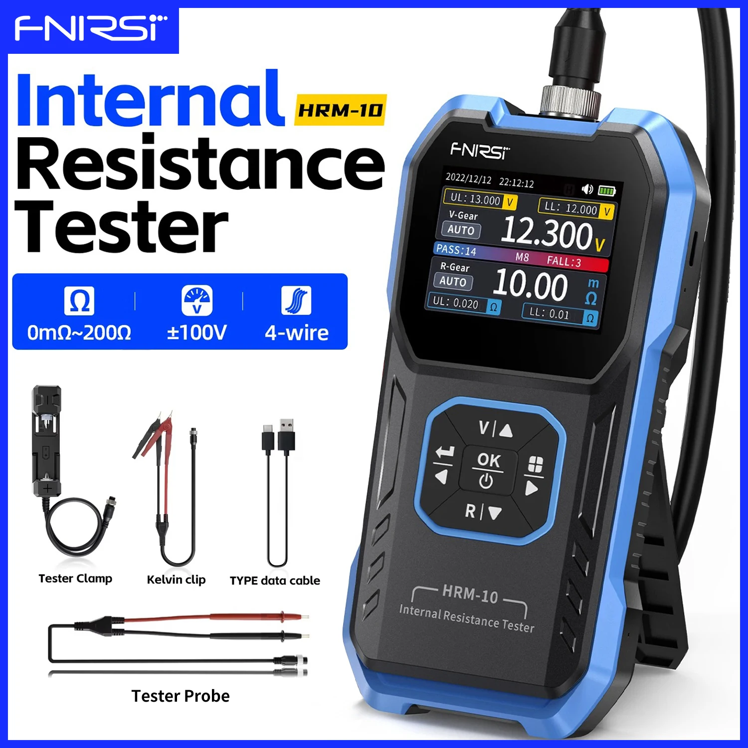 FNIRSI HRM-10 High Precision Battery Internal Resistance Tester 0-100V 0-200Ω for 18650 Car Lead Acid Lithium Battery Test