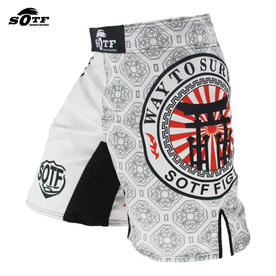 White Japanese Style Print Ferocious Roar Battle Fitness Shorts mma fight shorts Tiger Muay Thai boxing clothing pretorian