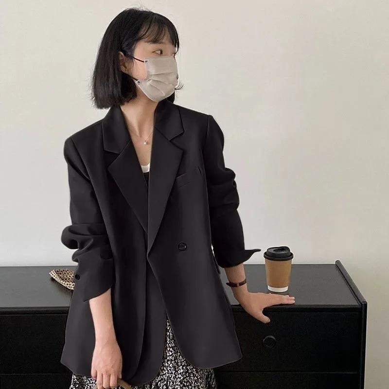 Women Notched Lapel Blazer Single Button Loose Casual Suit Jacket For Petite Women Early Autumn