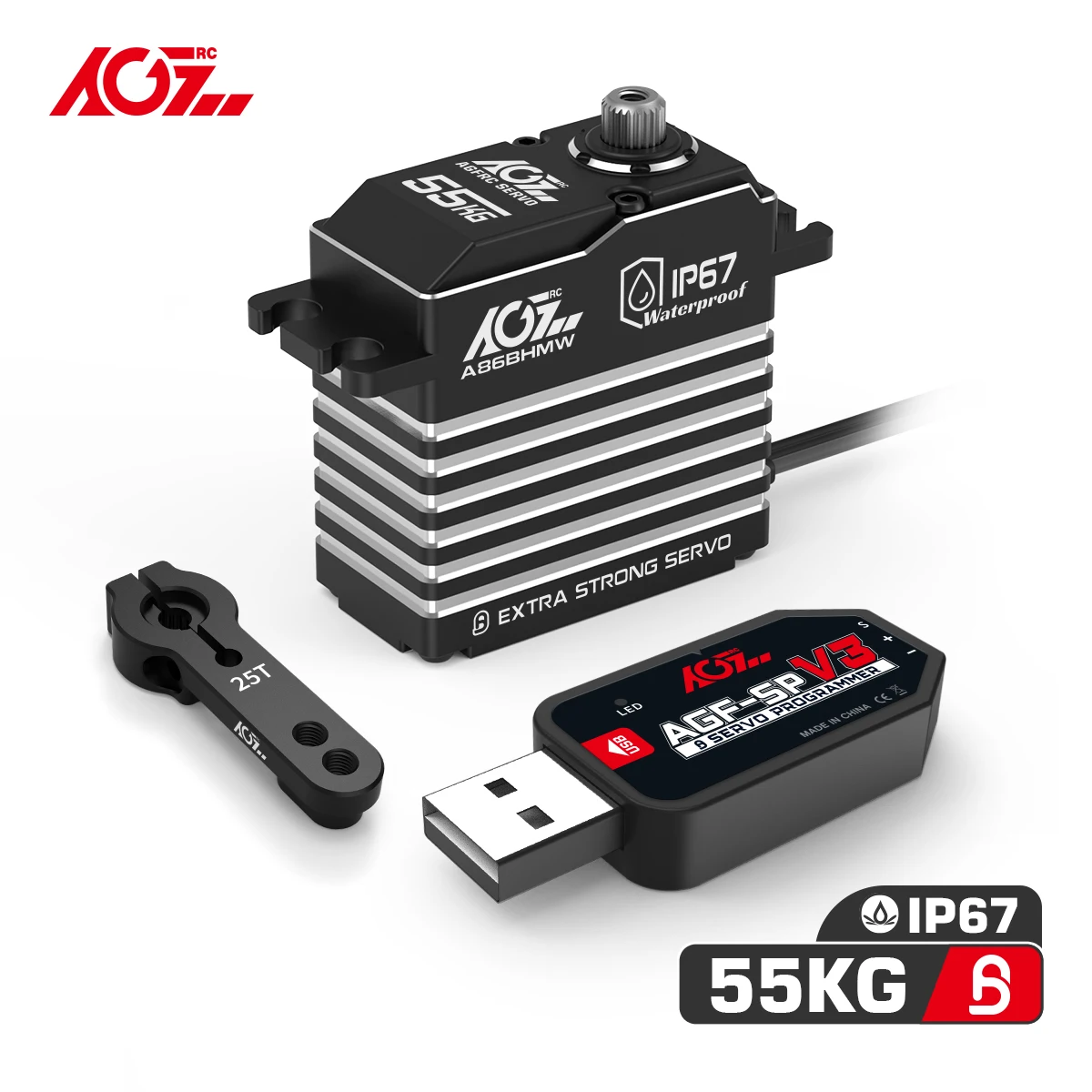 Agfrc a86bhmw a81bhmw 55kg 45kg magnetisches wasserdichtes ip67 bürstenloses digitales rc servo für rc auto crawler boot – Detail 1