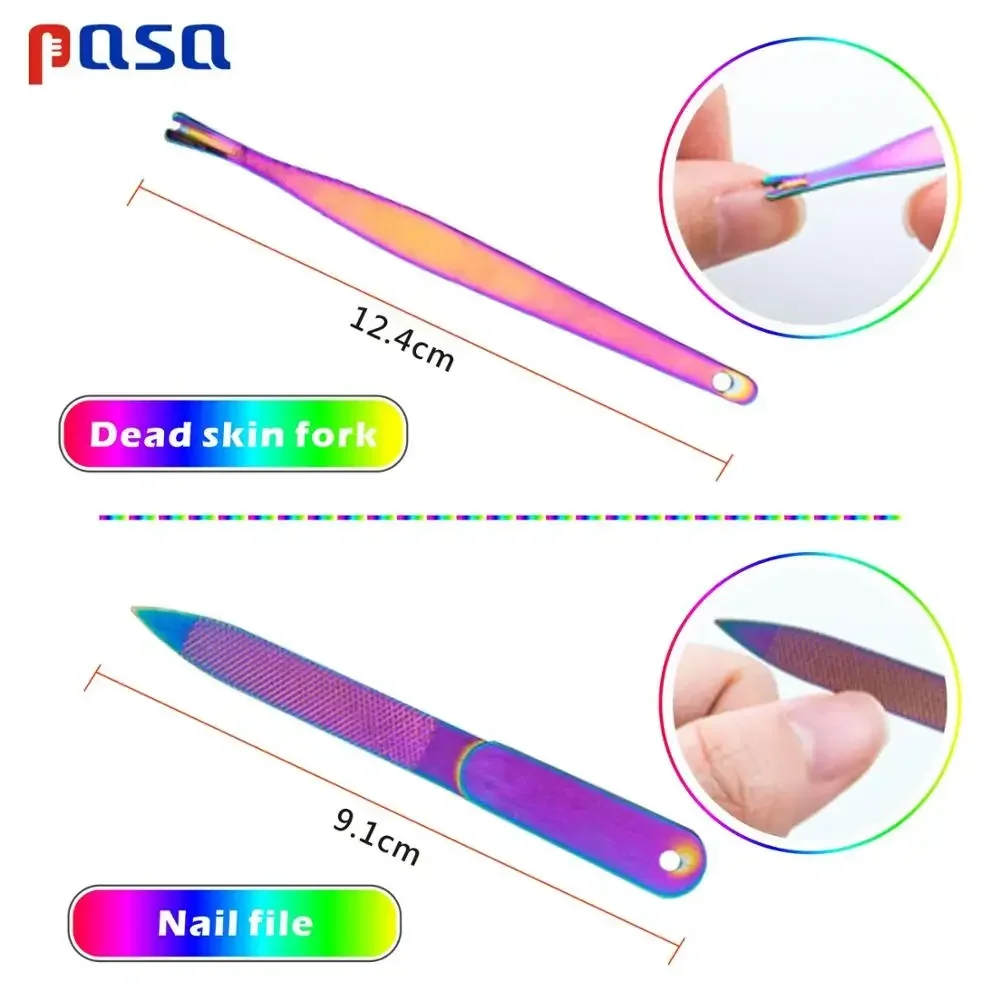 8 개/대 레인보우 매니큐어 손톱깎이 페디큐어 세트 휴대용 여행 위생 키트 스테인레스 스틸 네일 커터 도구 세트