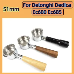 51mm Coffee Bottomless Portafilter Wood Handle For Delonghi Dedica Ec680 Ec685 Replacement Filter Basket Barista Accessories