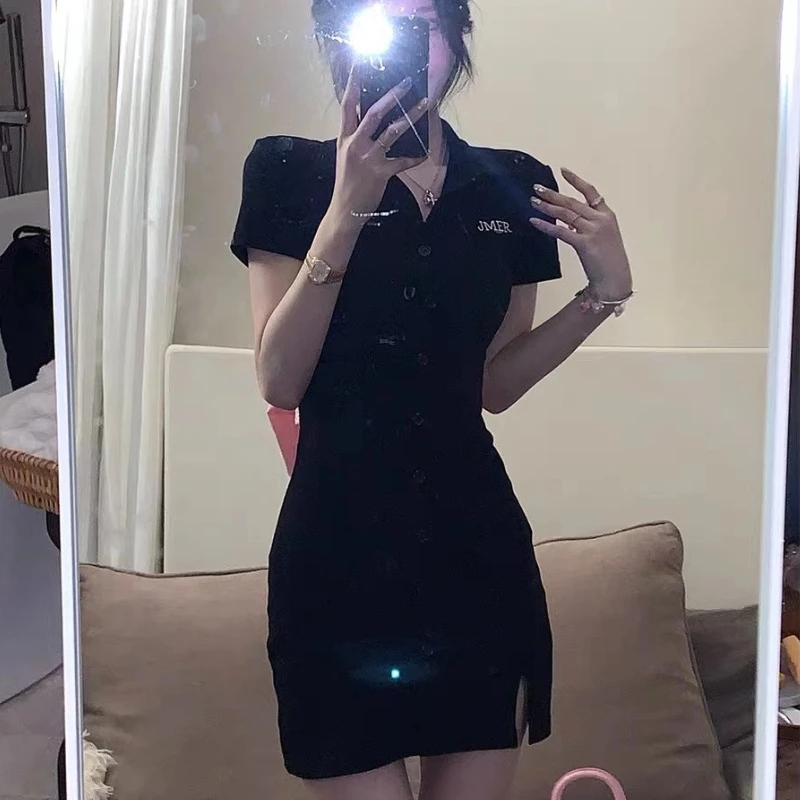 Short Sleeve Dresses Women Sexy Sweet French Style Summer Temperament Bow Black Basic Design Students Vestido Feminino Ulzzang