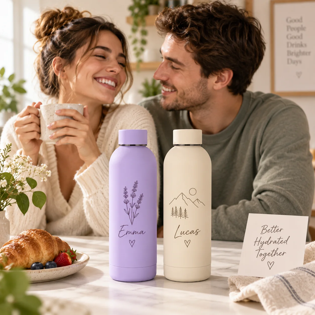 2pcs Minimum Order Custom Water Bottle Personalized Name Logo Stainless Steel Insulated Tumbler Couple Family Team Gift Drinkwar
