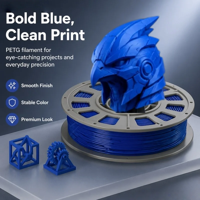 300g Telecom Blue PETG Filament 1.75mm, High Toughness & Durable 3D Printer Filament, Tangle-Free Smooth Extrusion Compact Spool for Functional Parts and DIY Models