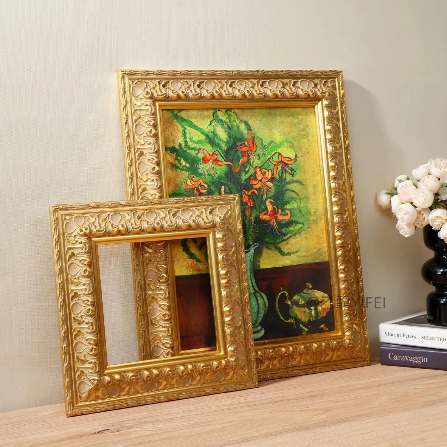 American French European style, gold 64mm custom wooden mounted wooden picture frame solid wood mounted