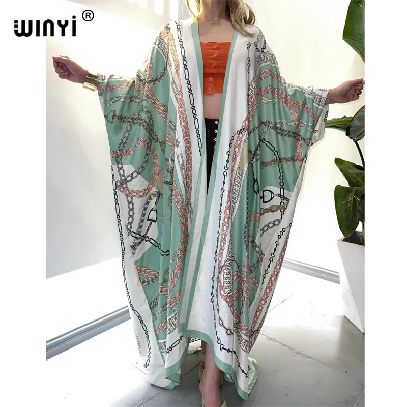 

Кимоно WINYI с принтом caftan, пляжный купальник, красочная винтажная накидка на бикини, богемный длинный кардиган оверсайз, Новинка лета 2022