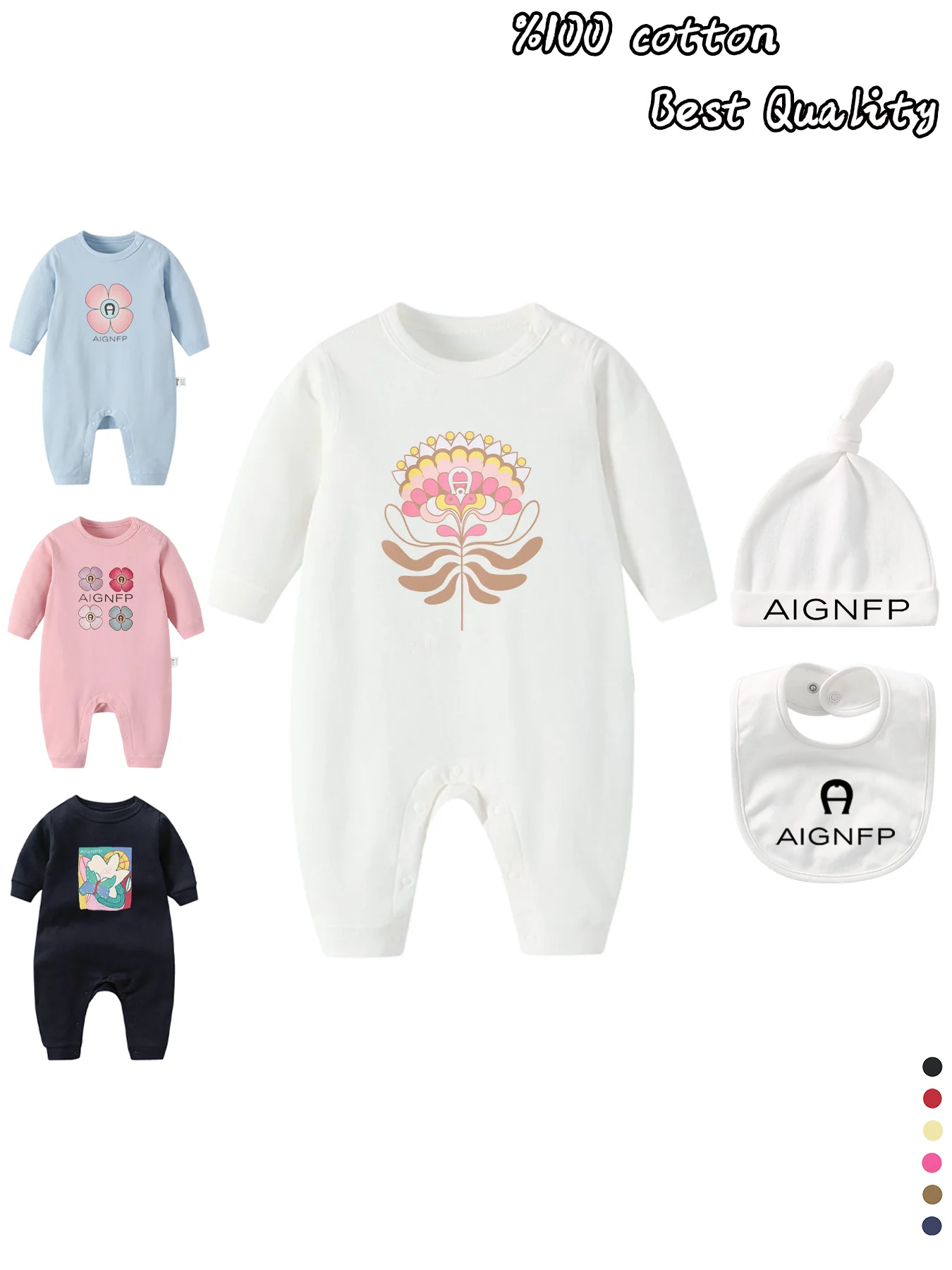 Cute Floral Newborns Romper 2025 Hot Sale Toddler Jumpsuit Hat Bib scarf Set Baby Autumn Clothes Infant Long sleeves Bodysuits