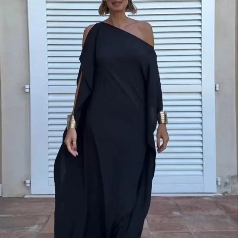 Roben für Frauen, elegantes Ballkleid mit Schrägkragen, 2025, Frühling, reiner Schlitz, unregelmäßiges Kleid, Sommer, eine Schulter, ärmelloses Maxikleid