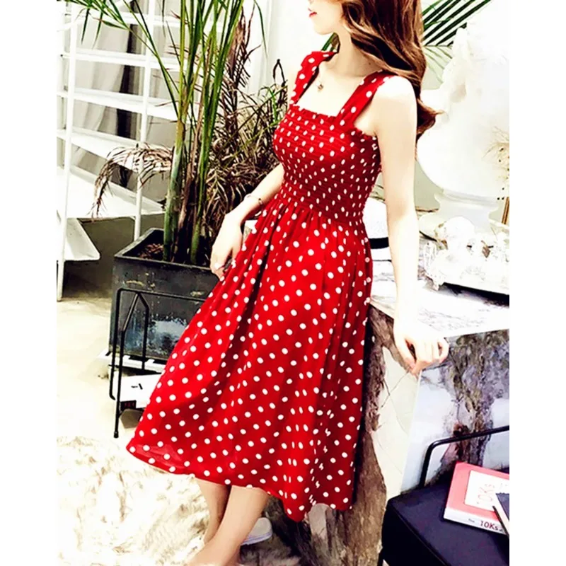 

2024 Summer Beach Long Vintage Dots Casual Ruffles Elegant Maxi Strap 3XL Dress Vestidos Sexy Women