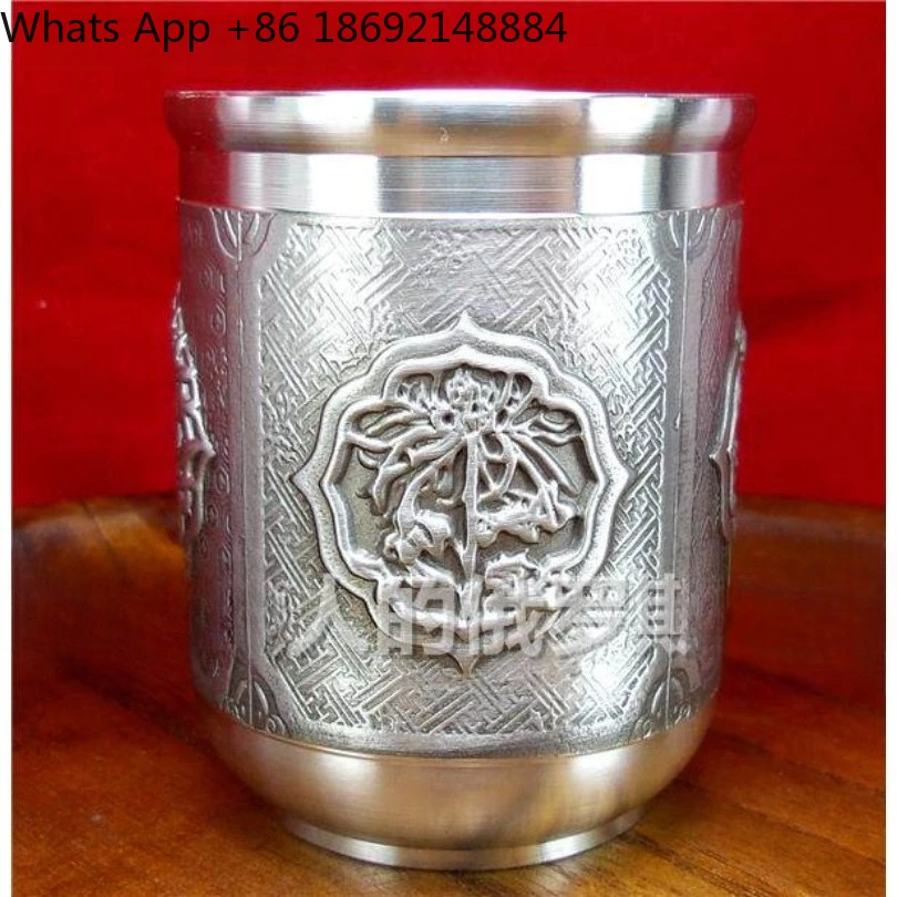 Pure Tin 22 Tea Coffee White Wine Glass Ancient Tin Color Plum Orchid Bamboo Chrysanthemum 70ml Chinese Light Luxury Simple