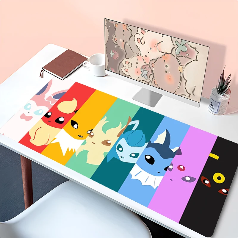 Kawaii Japan Anime Mouse Pad Laptop Eevee Gaming Accessories Mousepad Large P-pokemon Keyboard Rug PC Rubber Extended Desk Mat