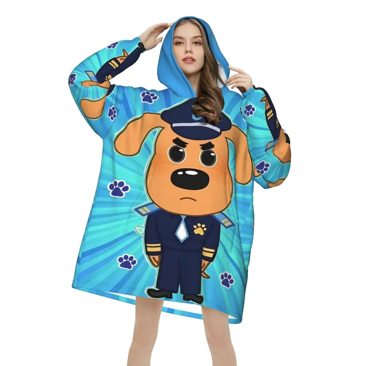 Sheriff Labrador Blanket Hoodie Wearable Blanket Oversize with Pocket Warm Sleeping Bag Soft Cozy Onesie