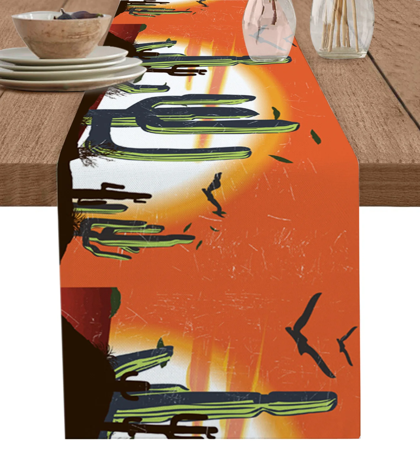 Cactus Desert Leaf Bird Sunset Table Runner Decoration Home Decor Dinner Table Decoration Table Decor