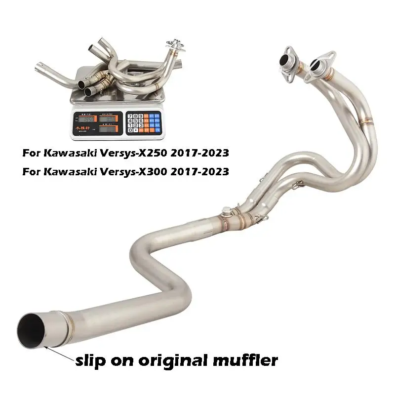 Slip On For Kawasaki Versys-X250 Versys-X300 2017-2023 Exhaust System Front Link Pipe Stainless Steel Connect Original Muffler