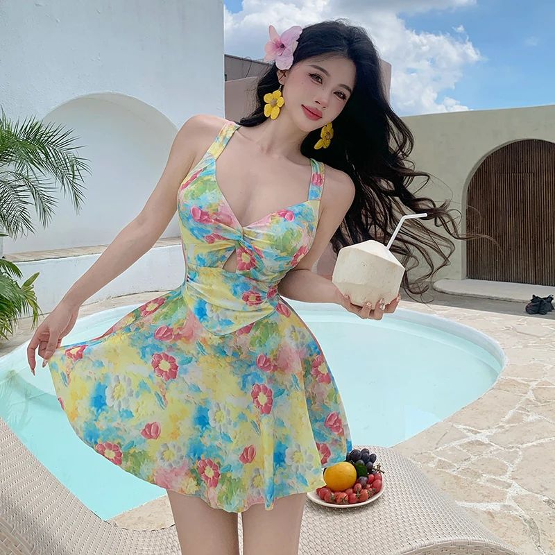 New Ladies Plus Size Swimsuits with Cover Ups Women Swimwear 5XL Skirt 1 Piece Swimdress Big Bathing Suit Boyshorts Monokini