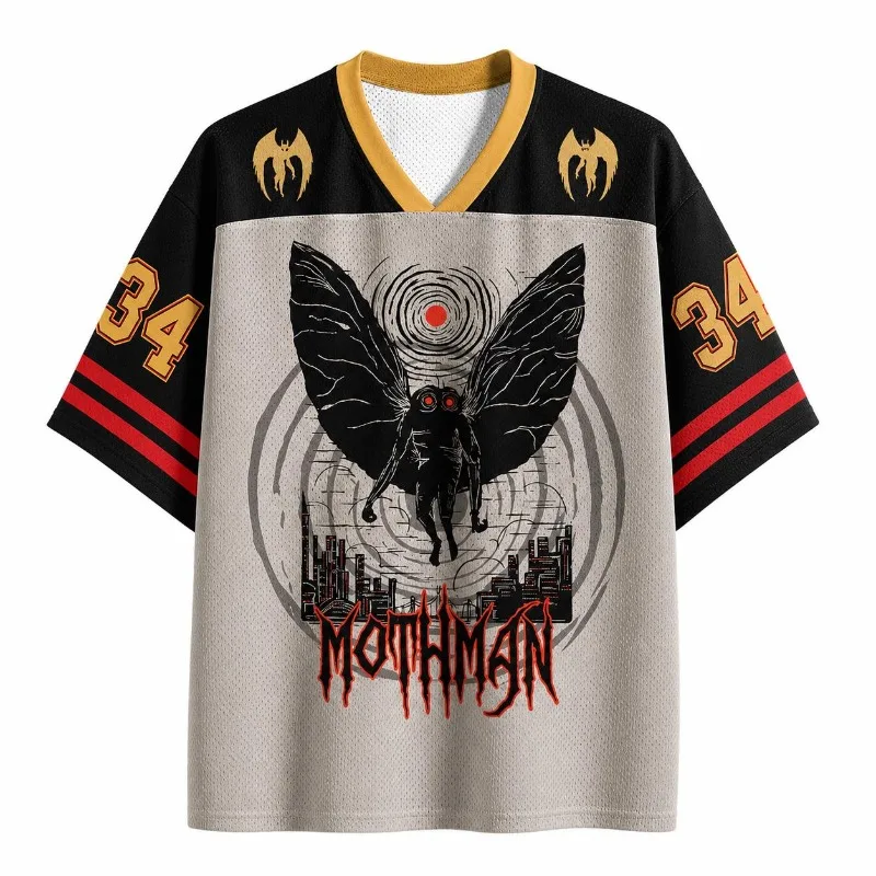 Mothman Cryptid Monster 3D All Over Print V‑Neck Jersey T‑Shirt Men Women Youth Punk Rock Streetwear Short Sleeve Hip‑Hop Tops