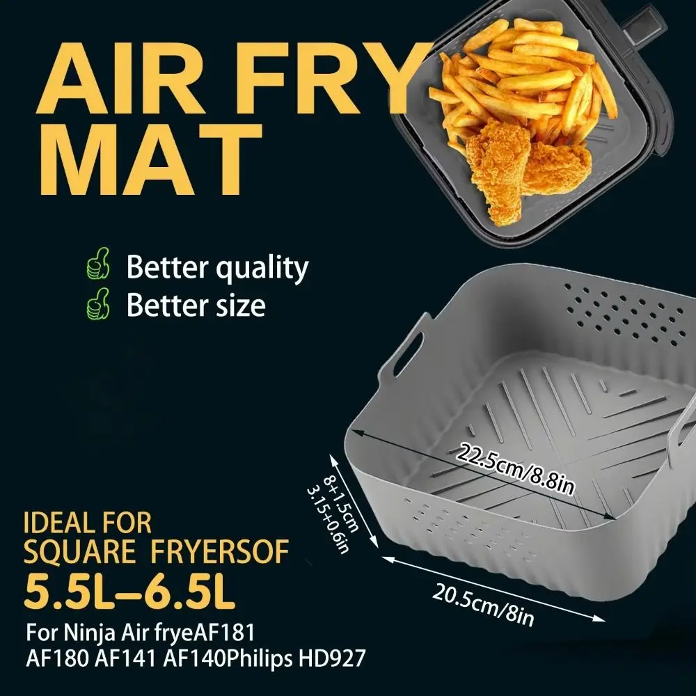 Silicone Air Fryer Baking Tray 5.5-6.2L Square Reusable Air Fryer Basket Heightened for Philips-NA230 Ninja 180COSORI