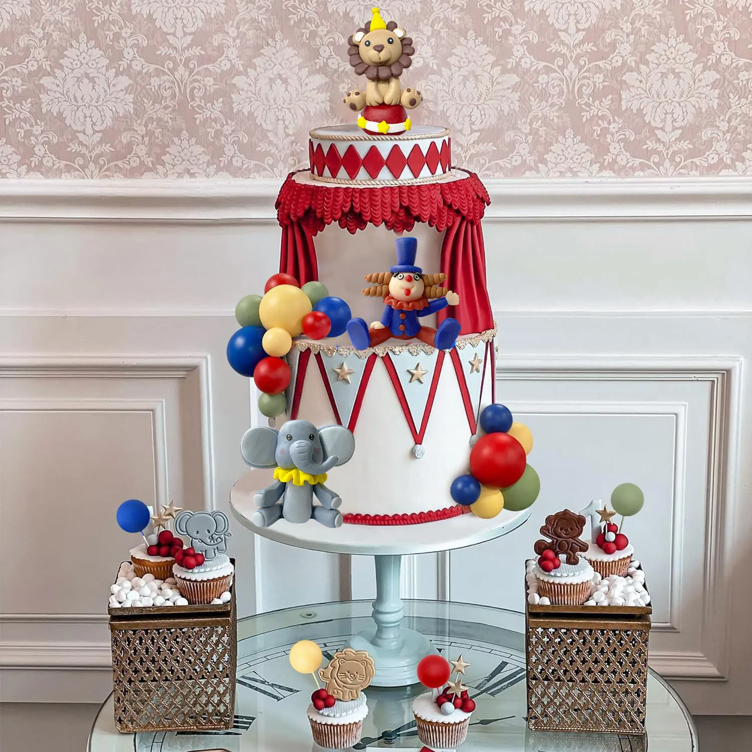 19 PCS Circus Cake Decoration Circus Birthday Cake Decorations Balls Cake Picks for Birthday Party  child gifts