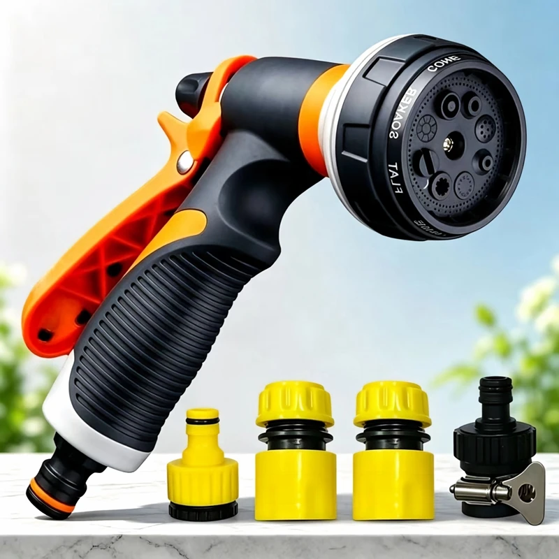 Garden Hose Nozzle,Water Spray Nozzle with 8 Adjustable Watering Patterns, for Watering Plants, Lawn& Garden, Washing Cars