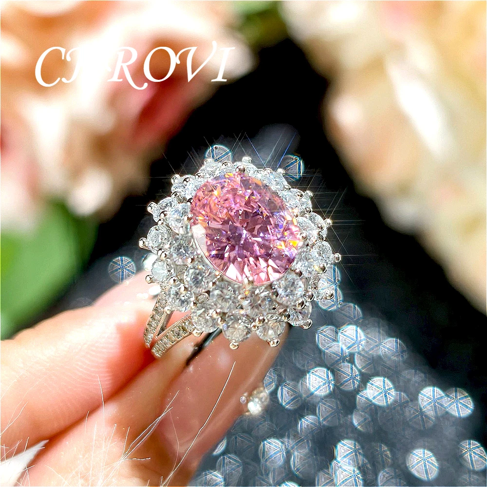 Luxury-Style 925 Sterling Silver Sparkling Princess Pink Glittering Open-Style Ring for Women - Sunflower Evening Ring Handpiece