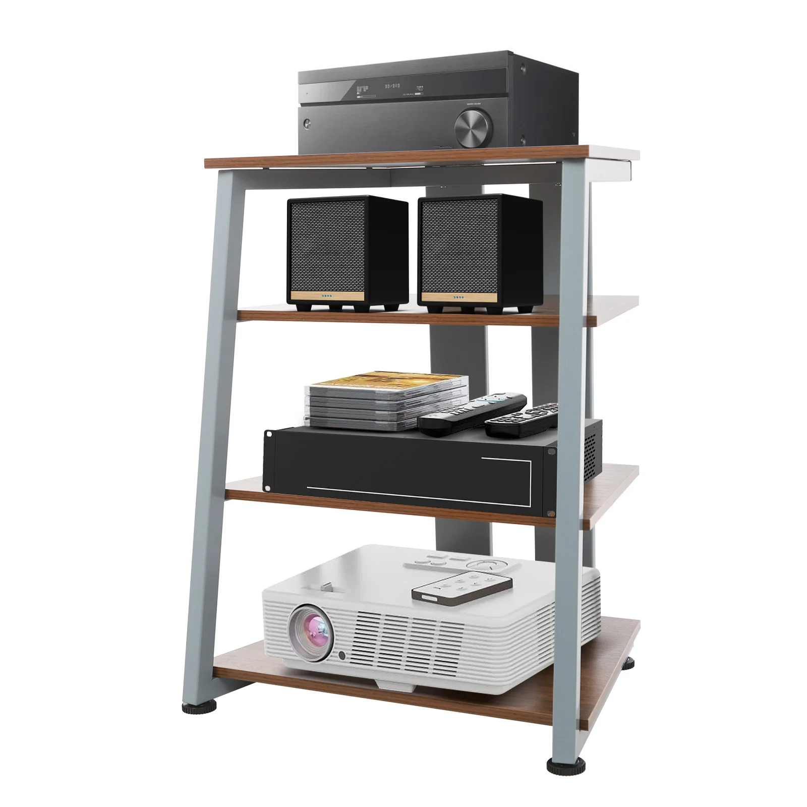 4‑Tier AV Media Stand with Cable Management Carbon Steel Stereo Rack for Home Theater Living Room Office Entertainment Center