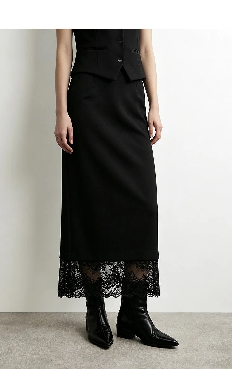 Amii Women Skirt Lace Elegant Sequin Back Slit Ankle Length Office Lady Chic Straight Skirts Casual Women Clothing 12623026