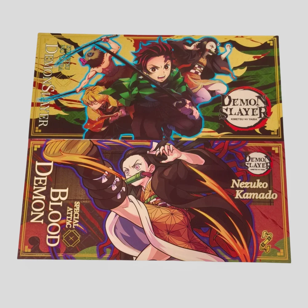 Tarjetas doradas de Anime japonés Demon Slayer, tarjeta ultra rara, colección de personajes de Tanjirou Kamado Nezuko, billetes dorados, regalos para niños