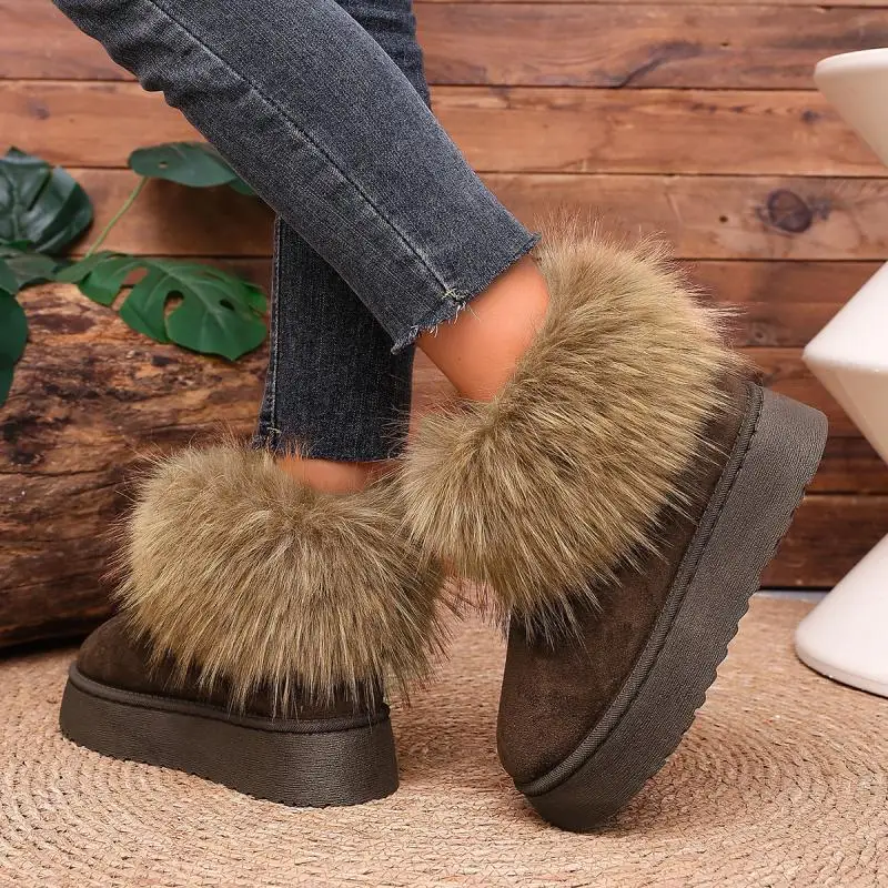 Luxury faux fox Fur ankle Boots for women Winter Warm suede Plush snow boots women Anti Slip Thick soled short Booties Women view 4