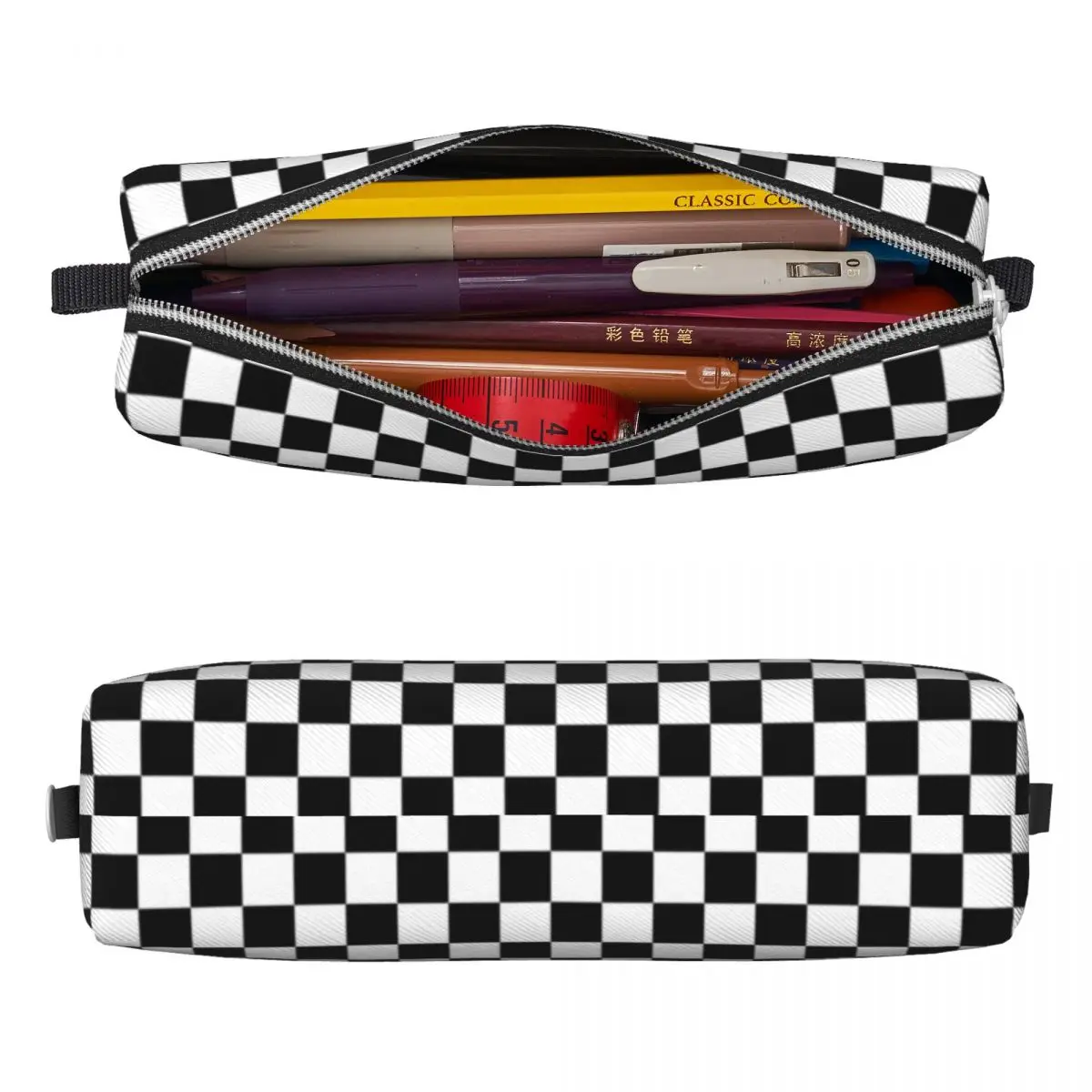 Checkered Flag Motor Sport Black White Pencil Case Pencilcases Pen Box for Student Large Bags Students School Zipper Stationery